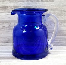 Cobalt Blue Hand-Blown 14 oz. Art Glass Creamer with Clear Applied Handle - £19.61 GBP