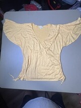 Max Studio Women’s XL Yellow Textured Blouse Drawstring Side Surplice To... - $17.82