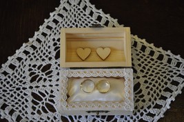 Wooden, closed casket, box for wedding rings decorated in a rustic style - $21.81