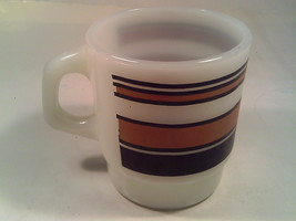 [Q18] Vintage Fire King Oven Ware Coffee Cup Anchor Hocking Black &amp; Gold Stripes - £12.74 GBP