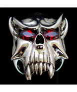 Sterling silver men&#39;s ring Big Vampire Skull with 2 Fiery Red CZ Eyes hi... - $224.12 CAD
