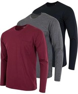 Real Essentials 3 Pack: Men’s Cotton Long Sleeves Pocket Tops Tee Shirts... - $24.74