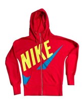 Nike Sportswear Spell Out Swoosh Full Zip Hoodie Sweatshirt SMALL Red Yellow - £23.23 GBP