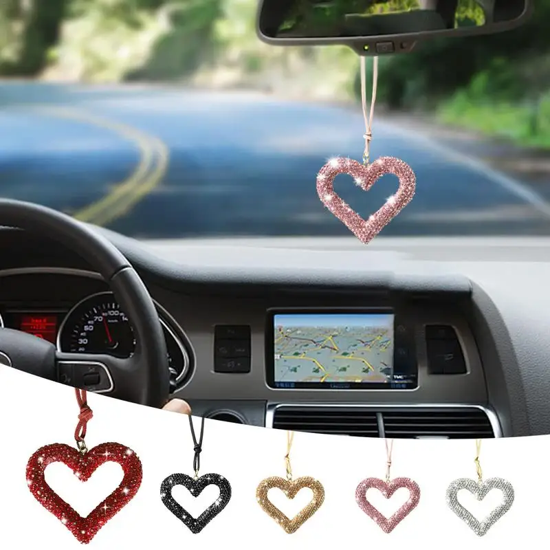 Car Heart Shaped Ornament Alloy Multipurpose Auto Mirror Shiny Decoration - £13.96 GBP+