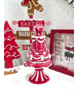 Christmas Gingerbread Macaroons Pedestal Cake Red White Figurine NEW - $54.99