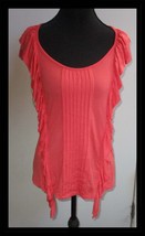 Cable &amp; Gauge Ladies Small Coral Sleeveless Top Ruffle Front NEW - $14.84