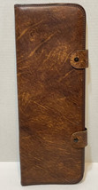Rare VTG Brown Leather Tie Storage Case Travel Hanger Snap Closure 16x12&quot; Open - £26.85 GBP