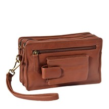 DR378 Real Leather Travel Wrist Pouch Brown - £37.14 GBP