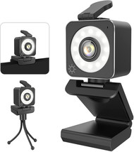 1080P Webcam with Microphone and 3-Level Adjustable Brightness Ring Light - £22.92 GBP