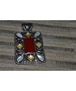 Lovely Vintage Sterling Silver Pendant, red stone surrounded by multicolor - £27.52 GBP
