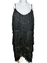 New Impressions Dress Womens 2XL Black Roaring 20&#39;s Flapper Rhinestones Fringe - £23.16 GBP