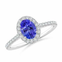 ANGARA Oval Tanzanite Halo Ring with Diamond Accents for Women in 14K Solid Gold - £930.70 GBP