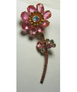Vintage Pink Rhinestone Flower Brooch Pin Open Back Gold Metal 16-A - €126,65 EUR