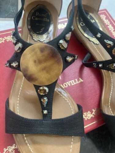 Primary image for NIB 100% AUTH Rene Caovilla Shell Embellished Canvas/Leather Sandal Sz 35 $1115