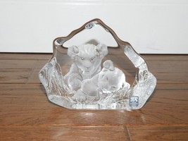 Mats Jonasson Sweden Full Lead Crystal Lion Cubs Paperweight Signed&amp;Number w/Tag - £29.08 GBP