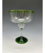 (1 ) Large Mexican Hand Blown Glass Margarita Green &amp; Clear 12oz - $25.74