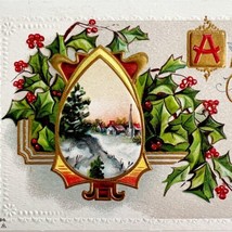Christmas Victorian Greeting Card Holly Church Embossed 1900s Postcard PCBG11E - £15.66 GBP