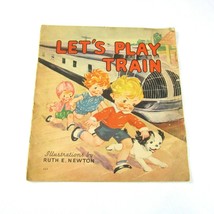 Vintage 1936 Linen Childrens Book Lets Play Train Whitman Ruth Newton 13x12 RARE - £39.30 GBP