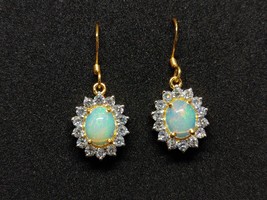 Opal Cluster Earrings Gold Opal Earrings Gold Plated Opal Drop Earrings October - £57.05 GBP