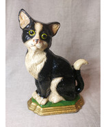 Black &amp; White Sitting Cat, Large Vintage Cast Iron Door Stopper / Door Stay - $777.72 MXN