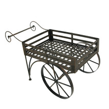Scratch &amp; Dent 26 Inch Rustic Brown Metal Wagon Cart Plant Stand - £62.01 GBP