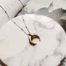 Sterling 925 silver moon pendant necklace gold fashion wild Crescent choker neck - £28.59 GBP