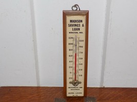 Vintage Madison Savings &amp; Loan Winston, Ind. Wood Thermometer - $738.14 MXN