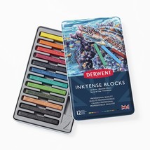 Derwent Inktense Blocks 12 Tin, Set of 12, 8mm Block, Soft Texture, Watersoluble - £40.75 GBP