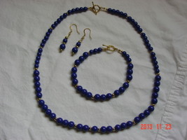 Elegant Necklace, Bracelet and Earring set Blue Glass w/14K Gold Free Shipping - £19.95 GBP
