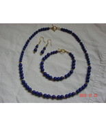 Elegant Necklace, Bracelet and Earring set Blue Glass w/14K Gold Free Sh... - £19.91 GBP