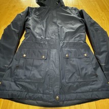 Eddie Bauer Women&#39;s Jacket Coat Blue Hooded Fleece Lining Size Medium Pockets - £22.76 GBP