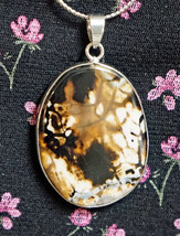 Shades of Brown &amp; White Brecciated Jasper Pendant Necklace. Chain is Sil... - £20.72 GBP