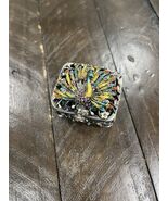 Vintage Peacock Enamel Rhinestone Floral Tree Footed Trinket Box Heavy H... - $34.67 CAD