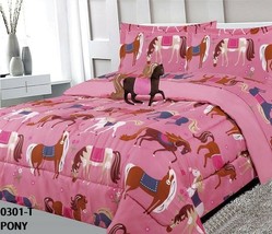 Little Horses Pony Teens Kids Girls Comforter Set 4 Pcs Full Size - £50.91 GBP