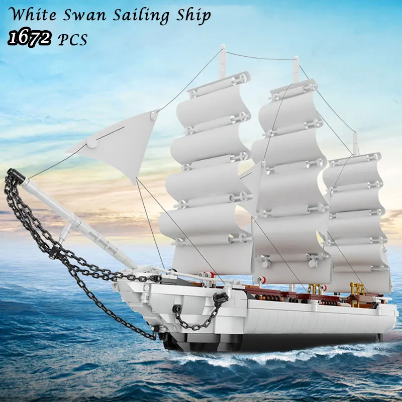 Large Sailboat White Swan Model Building Blocks Classic Titanic Ship Ship - £68.22 GBP