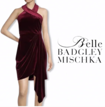 Badgley Mischka Jade Wine Maroon Velvet Halter Cocktail Dress Size 0 $199 NWT - £49.12 GBP