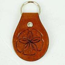 Leather Keychain Handmade Brown Embossed Floral Design 3 7/8&quot; Long Signed New - £7.96 GBP
