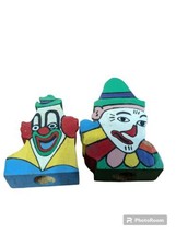 Vintage Clowns Wooden Colorful Salt &amp; Pepper Shakers. Missing Stoppers.  - £6.79 GBP