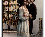 Tinted Gilt Romantic Couple Merry Christmas Tree Tinsel DB Postcard U17 - $7.08