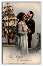 Tinted Gilt Romantic Couple Merry Christmas Tree Tinsel DB Postcard U17 - £5.53 GBP