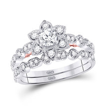 14kt Two-tone Gold Round Diamond Starburst Bridal Wedding Ring Set 3/4 Ctw - $1,598.00