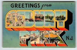 Greetings From Asbury  Park New Jersey Linen Large Letter Postcard Beach Rides - £13.58 GBP