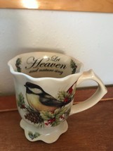 Cracker Barrel Holiday Garden Let Heaven &amp; Nature Sing Bird &amp; Holly Coffee Mug C - £11.76 GBP