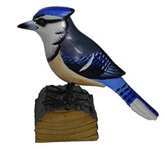 Hand Carved Painted Wood Carving Blue Jay Bird Decoy Vintage Style Wood Replica  - £19.66 GBP