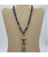 VTG Bead Necklace 22&quot; Green Purple Gold Tone Matte Brushed Axe Anchor Pe... - $210.20