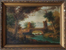 Vintage Brazilian Oil Painting, Signed Santinelli, Rustic Bridge Scene 47 x 66.5 - £299.15 GBP