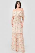 Floral Chiffon Off Shoulder Smocked Back Ruffled Tiered Maxi Dress - £65.34 GBP