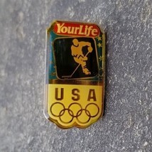 Team USA Olympic Games HOCKEY Your Life YourLife Souvenir Vintage Lapel Hat Pin - £5.22 GBP