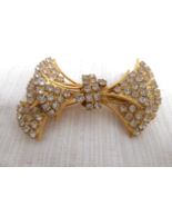 Art Deco Layered Knotted Bow Tie Pin Brooch Rhinestones Pave Gold Tone C... - £23.53 GBP
