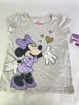 Disney Minnie Mouse Gray Purple Hearts Short Sleeve Tee T-Shirt Top Girl... - £9.28 GBP